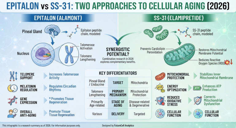 Epitalon vs SS-31: Two Approaches to Cellular Aging (2026)